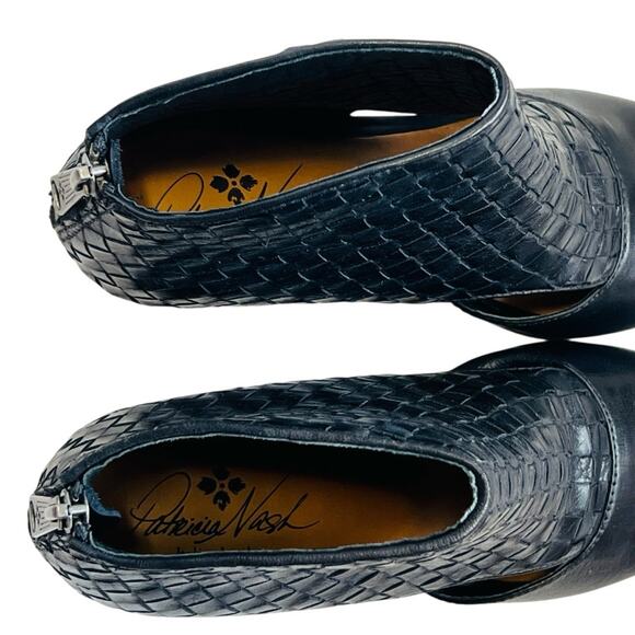 Patricia Nash WomenSz 7 Black Woven Leather Ankle Booties Boots Rosetta Open Toe - Picture 11 of 11